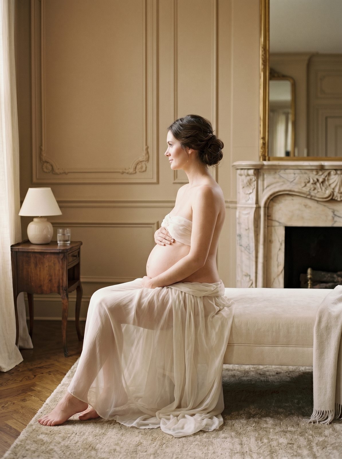 Femme enceinte assise de profil