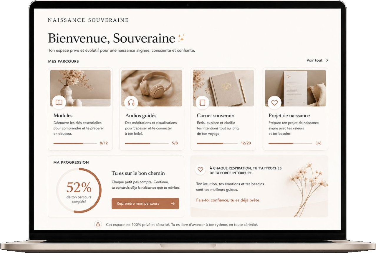 Plateforme Naissance Souveraine affichée sur ordinateur portable